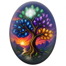 Cabochon en Verre Illustré Arbre aux Cristaux Colorés 13x18, 18x25 ou 30x40mm pour la Création de Bijoux Fantaisie - DIY