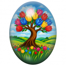 Cabochon en Verre Illustré Arbre aux Tulipes 13x18, 18x25 ou 30x40mm pour la Création de Bijoux Fantaisie - DIY
