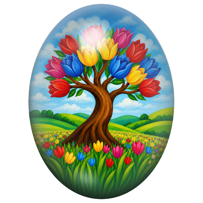 Cabochon en Verre Illustré Arbre aux Tulipes 13x18, 18x25 ou 30x40mm