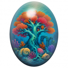 Cabochon en Verre Illustré Arbre Corail aux Coquillages 13x18, 18x25 ou 30x40mm pour la Création de Bijoux Fantaisie - DIY