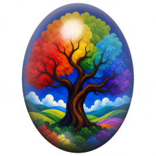 Cabochon en Verre Illustré Arbre Arc-en-Ciel Fleuri 13x18, 18x25 ou 30x40mm pour la Création de Bijoux Fantaisie - DIY