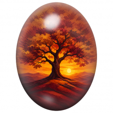 Cabochon en Verre Illustré Arbre d’Automne aux Feuilles Rouges et Or 13x18, 18x25 ou 30x40mm pour la Création de Bijoux Fantaisi