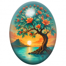 Cabochon en Verre Illustré Arbre Fleuri au Bord de la Mer 13x18, 18x25 ou 30x40mm pour la Création de Bijoux Fantaisie - DIY
