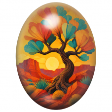 Cabochon en Verre Illustré Arbre aux Feuilles du Désert 13x18, 18x25 ou 30x40mm pour la Création de Bijoux Fantaisie - DIY
