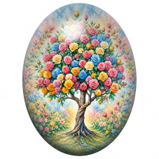 Cabochon en Verre Illustré Arbre aux Roses Multicolores au Tronc Tressé 13x18, 18x25 ou 30x40mm pour la Création de Bijoux Fanta