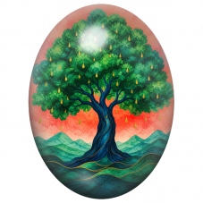 Cabochon en Verre Illustré Arbre aux Gouttes Dorées 13x18, 18x25 ou 30x40mm pour la Création de Bijoux Fantaisie - DIY