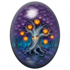Cabochon en Verre Illustré Arbre Enchanté aux Lanternes Orange 13x18, 18x25 ou 30x40mm pour la Création de Bijoux Fantaisie - DI