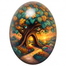 Cabochon en Verre Illustré Arbre Porte du Jardin Fleuri 13x18, 18x25 ou 30x40mm pour la Création de Bijoux Fantaisie - DIY