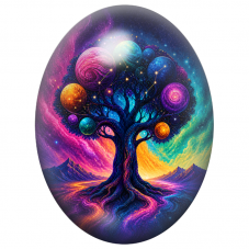Cabochon en Verre Illustré Arbre Cosmique aux Planètes 13x18, 18x25 ou 30x40mm pour la Création de Bijoux Fantaisie - DIY