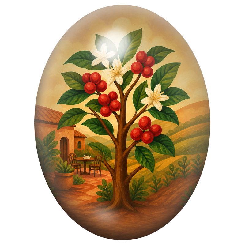 Cabochon en Verre Illustré Arbre aux Fleurs Blanches et Baies Rouges 13x18, 18x25 ou 30x40mm