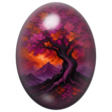 Cabochon en Verre Illustré Arbre Pourpre sous le Ciel de Feu 13x18, 18x25 ou 30x40mm pour la Création de Bijoux Fantaisie - DIY
