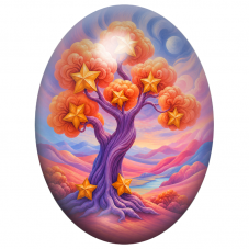 Cabochon en Verre Illustré Arbre Violet aux Étoiles Dorées 13x18, 18x25 ou 30x40mm pour la Création de Bijoux Fantaisie - DIY