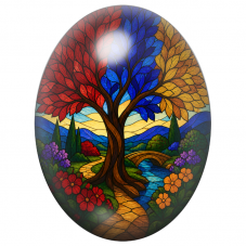 Cabochon en Verre Illustré Arbre aux Trois Feuillages 13x18, 18x25 ou 30x40mm pour la Création de Bijoux Fantaisie - DIY