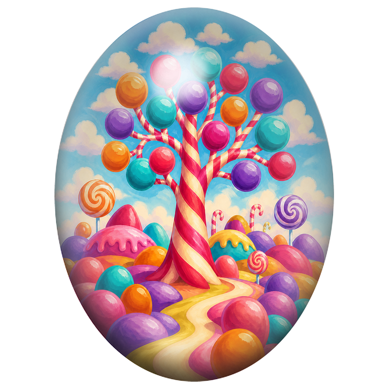 Cabochon en Verre Illustré Arbre aux Sucettes Multicolores 13x18, 18x25 ou 30x40mm