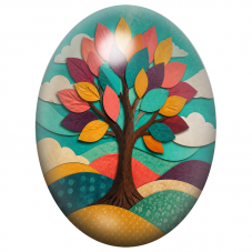 Cabochon en Verre Illustré Arbre Collage aux Feuilles Colorées 13x18, 18x25 ou 30x40mm pour la Création de Bijoux Fantaisie - DI
