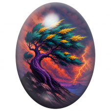 Cabochon en Verre Illustré Arbre Battu par l'Orage 13x18, 18x25 ou 30x40mm pour la Création de Bijoux Fantaisie - DIY