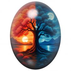 Cabochon en Verre Illustré Arbre des Deux Horizons 13x18, 18x25 ou 30x40mm pour la Création de Bijoux Fantaisie - DIY