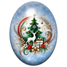 Cabochon en Verre Illustré Sapin de Noël au Cerf Blanc 13x18, 18x25 ou 30x40mm pour la Création de Bijoux Fantaisie - DIY