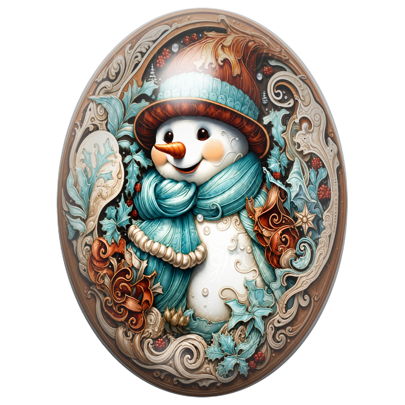 Cabochon en Verre Illustré Bonhomme de Neige au Chapeau Bleu 13x18, 18x25 ou 30x40mm