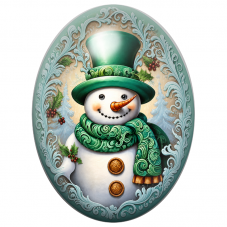 Cabochon en Verre Illustré Bonhomme de Neige au Haut-de-Forme Vert 13x18, 18x25 ou 30x40mm pour la Création de Bijoux Fantaisie 