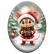 Cabochon en Verre Illustré Petite Souris au Cadeau de Noël 13x18, 18x25 ou 30x40mm pour la Création de Bijoux Fantaisie - DIY