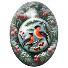 Cabochon en Verre Illustré Deux Bouvreuils dans une Boule de Noël 13x18, 18x25 ou 30x40mm pour la Création de Bijoux Fantaisie -