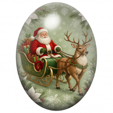 Cabochon en Verre Illustré Père Noël dans son Traîneau avec un Renne 13x18, 18x25 ou 30x40mm pour la Création de Bijoux Fantaisi