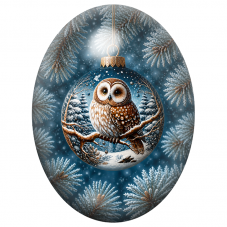 Cabochon en Verre Illustré Chouette dans une Boule de Noël Bleue 13x18, 18x25 ou 30x40mm pour la Création de Bijoux Fantaisie - 