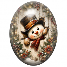 Cabochon en Verre Illustré Bonhomme de Neige à la Fenêtre de Bois 13x18, 18x25 ou 30x40mm pour la Création de Bijoux Fantaisie -