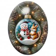 Cabochon en Verre Illustré Bonhomme de Neige et Écureuil dans une Boule de Noël 13x18, 18x25 ou 30x40mm pour la Création de Bijo