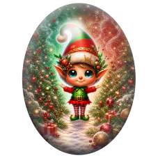 Cabochon en Verre Illustré Elfe Joyeux parmi les Sapins Illuminés 13x18, 18x25 ou 30x40mm pour la Création de Bijoux Fantaisie -