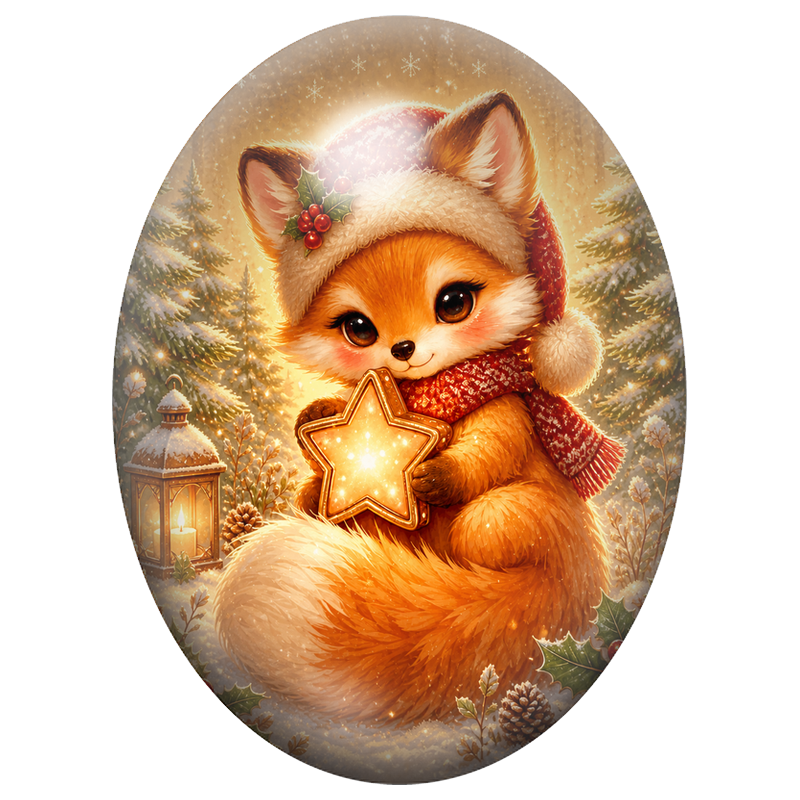 Cabochon en Verre Illustré Petit Renard à l’Étoile Lumineuse 13x18, 18x25 ou 30x40mm