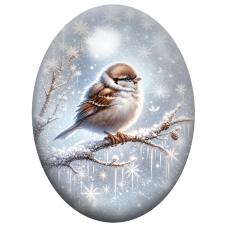 Cabochon en Verre Illustré Moineau sur une Branche Givrée 13x18, 18x25 ou 30x40mm pour la Création de Bijoux Fantaisie - DIY