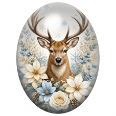 Cabochon en Verre Illustré Cerf aux Fleurs Bleues et Blanches 13x18, 18x25 ou 30x40mm pour la Création de Bijoux Fantaisie - DIY