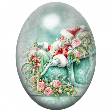 Cabochon en Verre Illustré Père Noël dans un Traîneau Turquoise Fleuri 13x18, 18x25 ou 30x40mm pour la Création de Bijoux Fantai