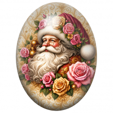 Cabochon en Verre Illustré Père Noël aux Roses Roses et Dorées 13x18, 18x25 ou 30x40mm pour la Création de Bijoux Fantaisie - DI