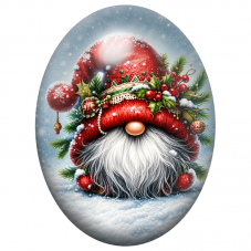 Cabochon en Verre Illustré Lutin de Noël au Grand Bonnet Rouge 13x18, 18x25 ou 30x40mm pour la Création de Bijoux Fantaisie - DI