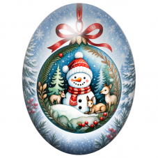Cabochon en Verre Illustré Bonhomme de Neige et Faons dans une Boule de Noël 13x18, 18x25 ou 30x40mm pour la Création de Bijoux 