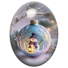 Cabochon en Verre Illustré Bonhomme de Neige à la Lanterne dans une Boule 13x18, 18x25 ou 30x40mm pour la Création de Bijoux Fan