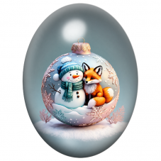 Cabochon en Verre Illustré Bonhomme de Neige et Renard dans une Boule 13x18, 18x25 ou 30x40mm pour la Création de Bijoux Fantais