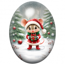 Cabochon en Verre Illustré Petite Souris au Cadeau dans la Forêt de Noël 13x18, 18x25 ou 30x40mm pour la Création de Bijoux Fant