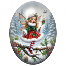 Cabochon en Verre Illustré Fée de Noël à la Baguette Fleurie 13x18, 18x25 ou 30x40mm pour la Création de Bijoux Fantaisie - DIY
