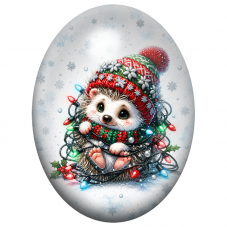 Cabochon en Verre Illustré Petit Hérisson dans une Guirlande de Noël 13x18, 18x25 ou 30x40mm pour la Création de Bijoux Fantaisi