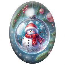 Cabochon en Verre Illustré Bonhomme de Neige dans une Boule aux Motifs Argentés 13x18, 18x25 ou 30x40mm pour la Création de Bijo