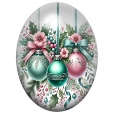 Cabochon en Verre Illustré Trois Boules de Noël aux Fleurs Pastel 13x18, 18x25 ou 30x40mm pour la Création de Bijoux Fantaisie -