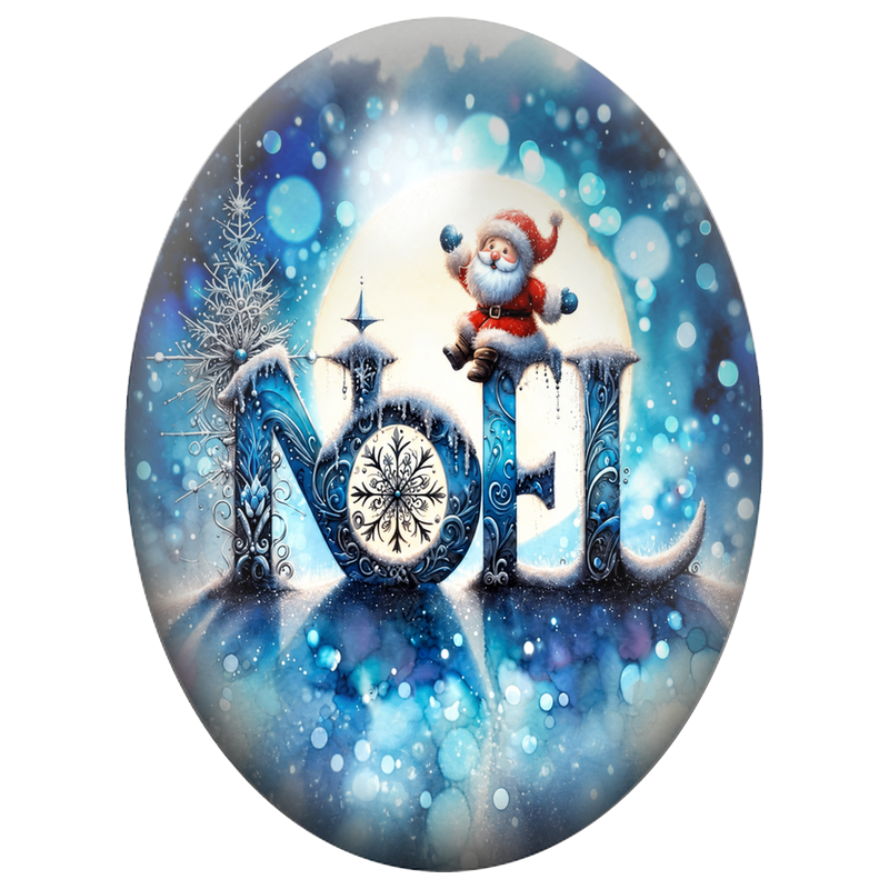 Cabochon en Verre Illustré Père Noël sur les Lettres de Glace 13x18, 18x25 ou 30x40mm