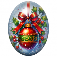 Cabochon en Verre Illustré Boule de Noël Rouge et Verte au Nœud Brillant 13x18, 18x25 ou 30x40mm pour la Création de Bijoux Fant