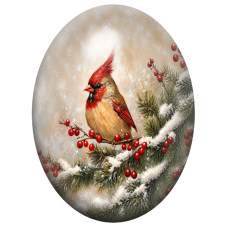 Cabochon en Verre Illustré Cardinal parmi les Branches de Sapin 13x18, 18x25 ou 30x40mm pour la Création de Bijoux Fantaisie - D