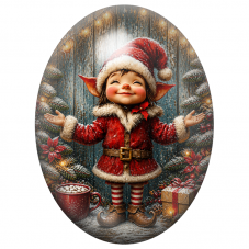Cabochon en Verre Illustré Petit Elfe de Noël au Chocolat Chaud 13x18, 18x25 ou 30x40mm pour la Création de Bijoux Fantaisie - D