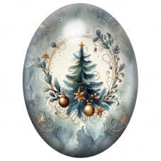 Cabochon en Verre Illustré Sapin Bleu aux Ornements Dorés 13x18, 18x25 ou 30x40mm pour la Création de Bijoux Fantaisie - DIY